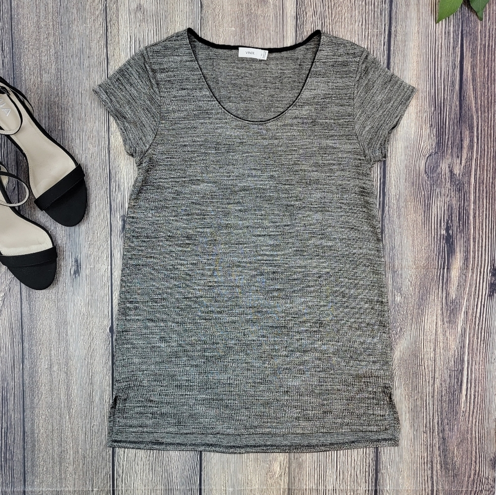 Vince Gray Metallic Scoop Neck Top
